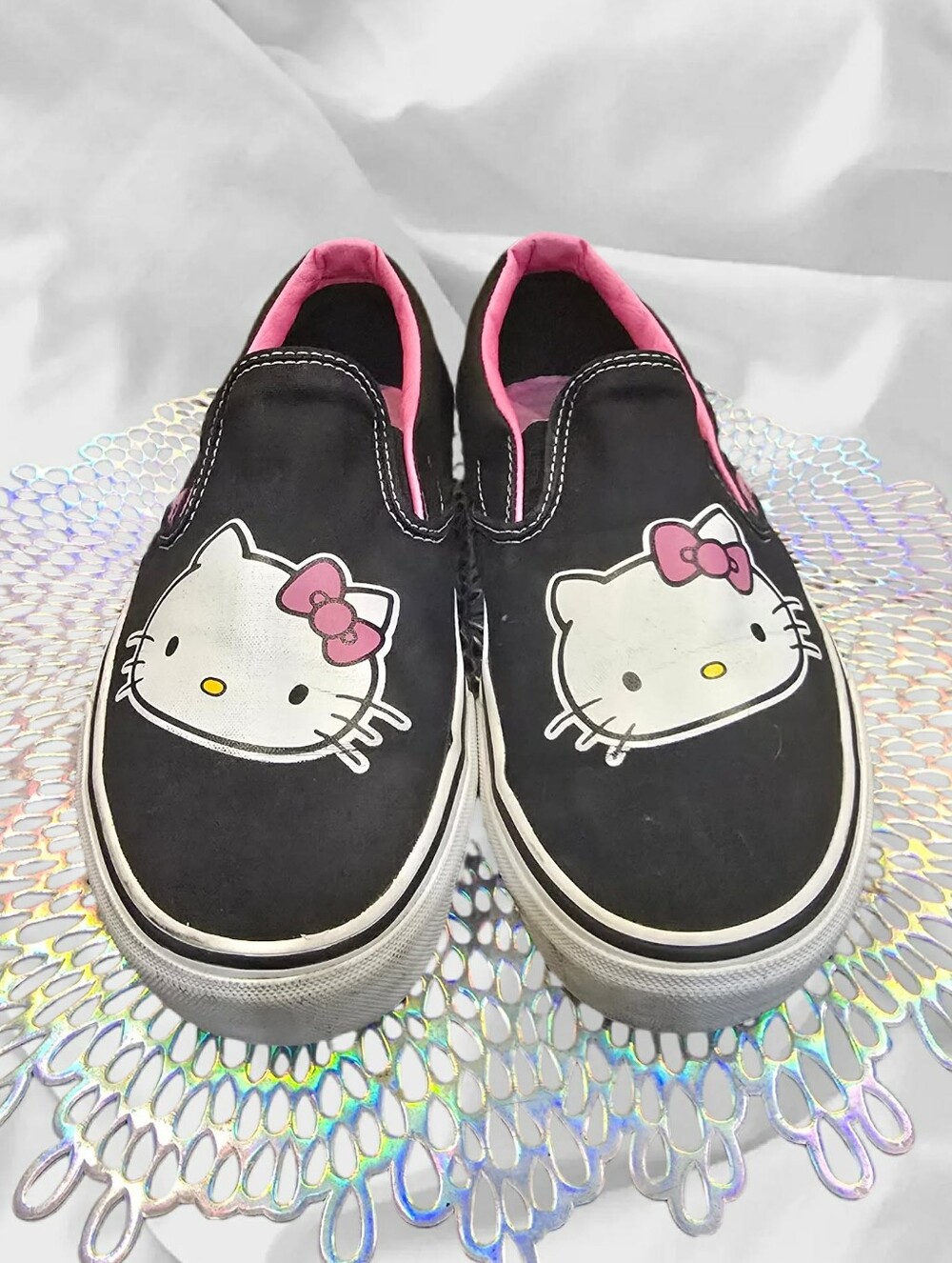 Limited Edition Vans X Sanrio Hello Kitty Black Slip-On Sneakers